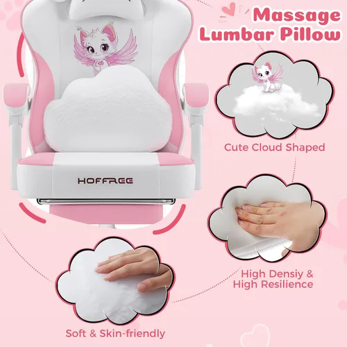 Vista 5 de HOFFREE Silla de juegos rosa para niña, linda silla de computadora de Rosa + blanco