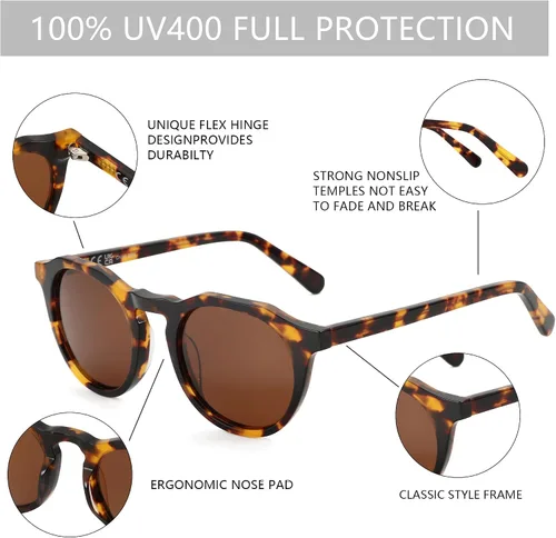 Vista 51 de ZENOTTIC Gafas de sol polarizadas redondas vintage para hombres y mujeres con protección UV400