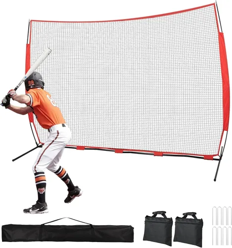 Vista 8 de Red de béisbol de 7 x 7/16 x 10/20 x 10 pies, red de tope de pelota fija por 4 picos y 2 bolsas de arena, barrera de red deportiva con bolso, red