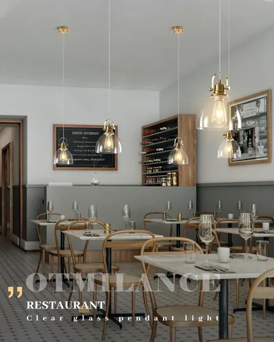 Vista 5 de Luces Colgantes de Vidrio para Isla de Cocina, 7.5 pulgadas Luces Colgantes de Vidrio Dorado 1-Paquete, Lámpara Colgante Moderna con Pantalla