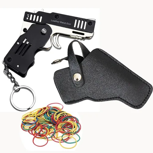 Vista 3 de Mini Pistola de Gomas con Llavero Plegable de Metal Incluye 100 Gomas Hecha Enteramente de Material de Aleación de Zinc-Hierro Resistente