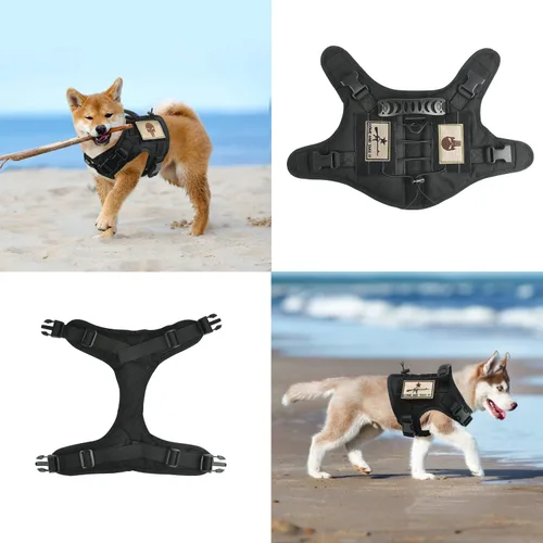 Vista 3 de Arnés táctico para perro, chaleco de entrenamiento al aire libre, chaleco ajustable para perro de trabajo militar con sistema Molle y mango de goma
