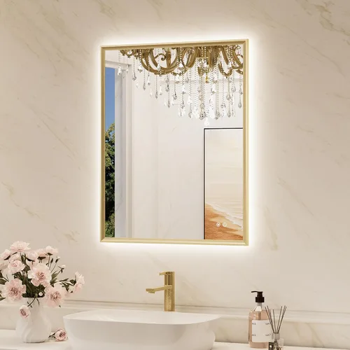 Vista 13 de TokeShimi Espejo de baño con marco negro de 40 x 30 pulgadas con luces delanteras y retroiluminación de aleación de aluminio rectangular, borde