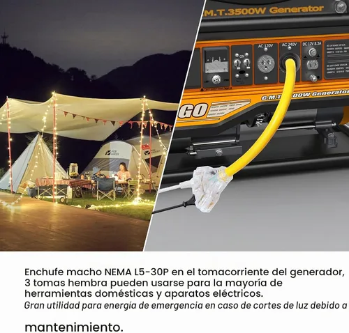 Vista 3 de Cable de alimentación para generador de 30 amperios a 110, adaptador de generador de 3 clavijas de 30 amperios a 15 A, enchufe de alimentación macho