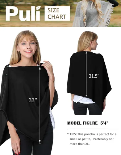 Vista 6 de PULI - Poncho versátil tejido para mujer con botones de peso ligero para primavera verano y otoño chal poncho capa suéter de punto
