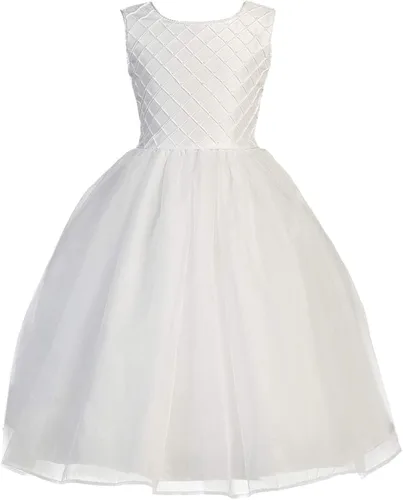 Vista 4 de Swea Pea Lilli vestido de comunión Shantung blanco con corpiño escondido y detalles de perlas