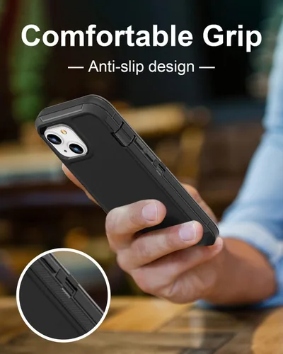 Vista 5 de Funda resistente para iPhone 13 y iPhone 14, protección a prueba de golpes de grado militar, incluye 2 protectores de pantalla de vidrio templado