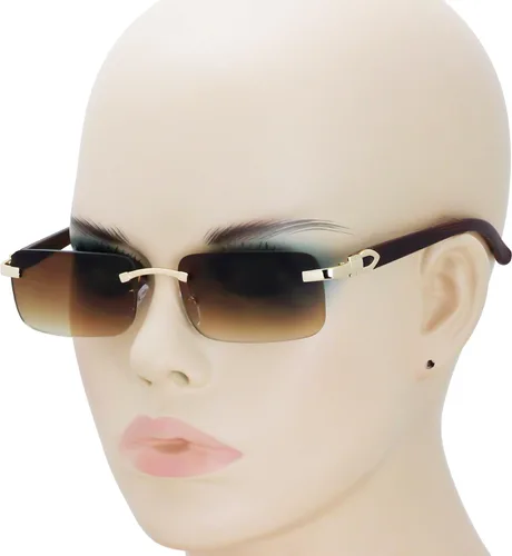Vista 2 de Elite Slim Rimless Rectangular Metal Wood Art Aviator Sunglasses