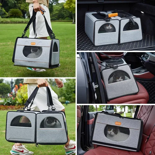 Vista 7 de IC ICREATE.X - Transportador grande para gatos con caja de arena para viajes en automóvil, bolsa de transporte de mascotas 2 en 1, doble transporte