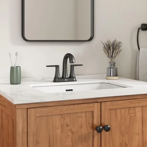 Vista 4 de American Standard 7429201.243 Becklow - Grifo de baño central de dos manijas de 4 pulgadas, 1.2 GPM, negro mate