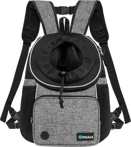 Vista 8 de PetAmi Mochila transportadora de pecho ajustable para perros y gatos, ventilada para senderismo, campamento y viajes, máximo 10 libras, negro