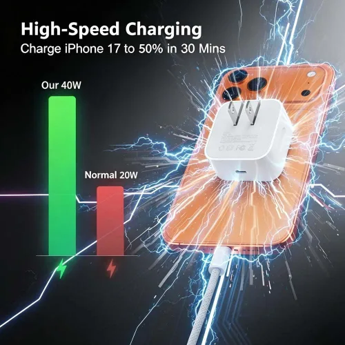 Vista 2 de Paquete de 2 cargadores USB C de 40 W de carga rápida, adaptador de corriente dinámico con 60 W máx Bloque de cargador de pared plegable