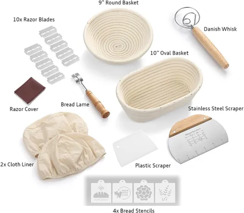 Vista 2 de Saint Germain Bakery Cesta Banneton de pan redondo prémium con forro – Cesta perfecta para hacer pan hermoso