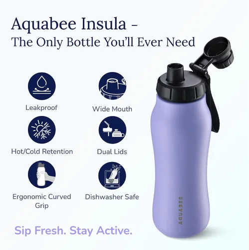 Vista 3 de Insula - Botella de agua de acero inoxidable con boquilla y tapa con popote, sin BPA y a prueba de fugas, botella de agua aislada al vacío de doble