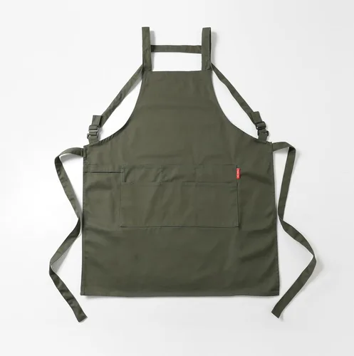 Vista 2 de Jeelow Delantal de cocina de algodón o sarga de algodón para hombres y mujeres, ajustable con bolsillos ajustables