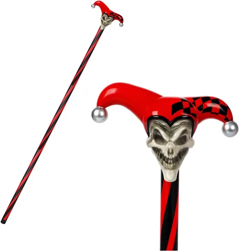 Vista 8 de Bastón de calavera de bufón, accesorios para disfraz de bufón siniestro, bastón de bromista de plástico, fiesta de cosplay para personal de Plateado