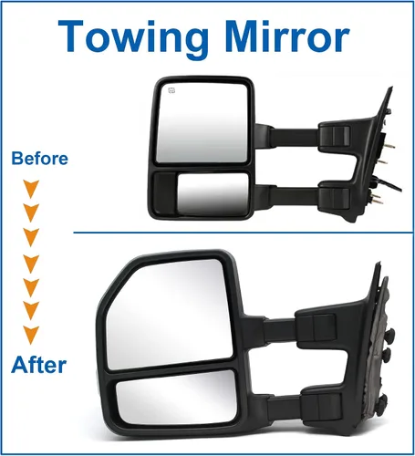 Vista 6 de JZSUPER [Estilo mejorado] Espejos de remolque aptos para camioneta Ford Super Duty F250 F350 F450 F-550 1999-2016, plegado manual, ajuste manual