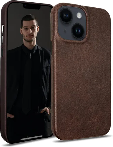 Vista 27 de Funda de piel auténtica, funda de piel antiarañazos de grano completo encerada con aceite, compatible con iPhone 12 Pro Max, a prueba de golpes