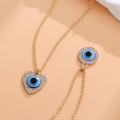 Vista 7 de YienDoo Collar con colgante de cristal de ojo turco con dije de ojo de talismán azul gótico, collar de protección contra el mal de ojo, collar