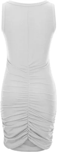 Vista 6 de LFEOOST Vestidos sexys para mujer, casual, de verano, sin mangas, cuello redondo, vestido de tirantes liso, fruncido, entallado, falda cruzada