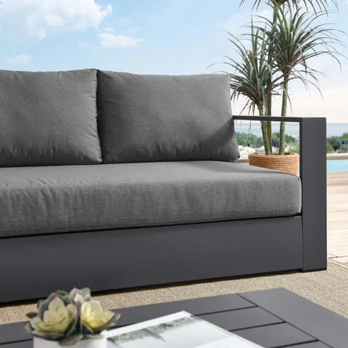Vista 4 de Modway Tahoe - Sofá de aluminio para patio exterior en gris carbón