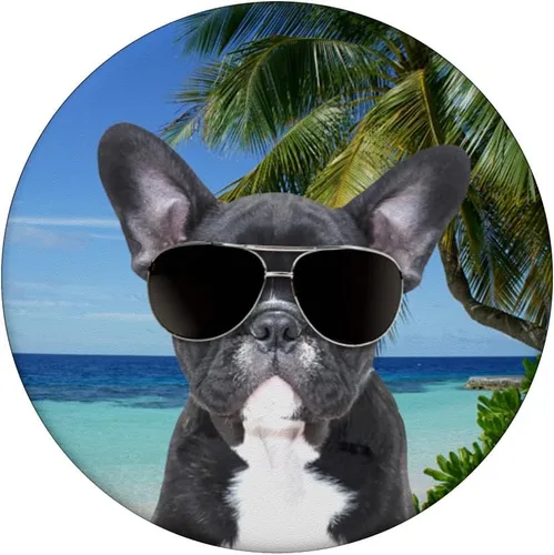 Vista 3 de Gafas de sol de playa con diseño de Bulldog francés Frenchie para perros divertidos PopSockets agarre y soporte para teléfonos y tabletas, Negro