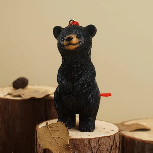 Vista 7 de Mini estatua de oso pequeño adorno de escultura colgante figura de animal regalo para árbol de Navidad, hogar, oficina, habitación, automóvil, Negro