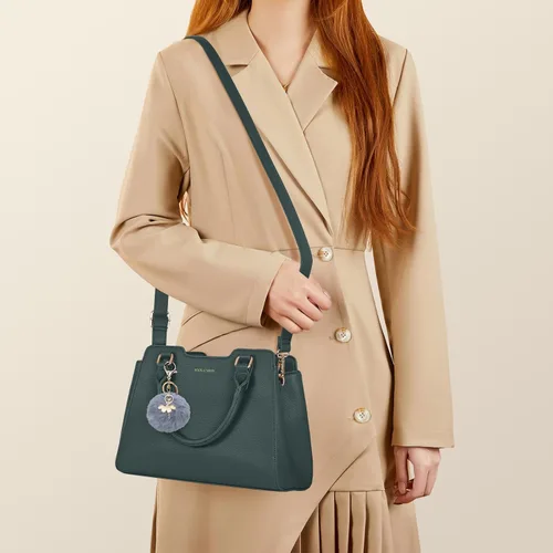 Vista 3 de IGOLUMON Bolso de mujer con asa superior de cuero vegano sintético Satchel Monedero para mujer Bolso de mano de diseñador con lindo pompón