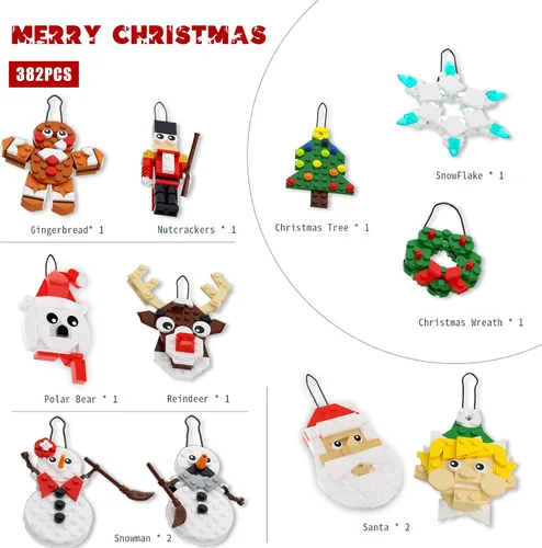 Vista 2 de Tenhorses Juego de adornos para árbol de Navidad 11 en 1, corona, Papá Noel, muñeco de nieve, cascanueces, oso polar, pan de jengibre, reno, copo