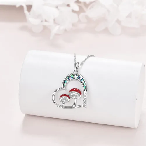 Vista 4 de YAFEINI Mushroom Necklace for Women 925 Sterling Silver Mushroom Ladybug Pendant Necklace Jewelry Gift for Girls