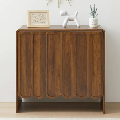 Vista 3 de ORRD Aparador de buffet, armarios de almacenamiento Accent con 2 puertas, gabinete de madera estilo granja con estantes ajustables y panel ondulado