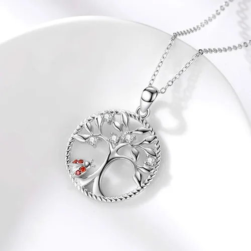 Vista 7 de JUSTKIDSTOY Collar con colgante de árbol de la vida, diseño de mariquitaunicorniolama, plata de ley 925, joyería de animales lindos regalos