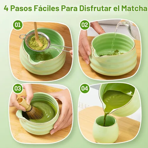 Vista 4 de Juego de matcha japonés de 9 piezas, caja de regalo de kit de té de Verde