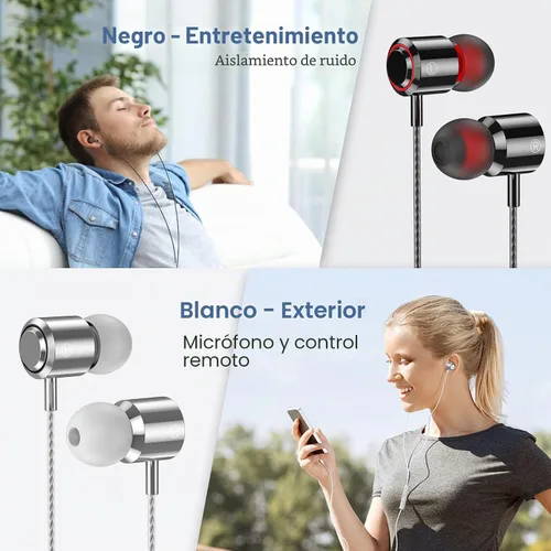 Vista 2 de Paquete de 2 auriculares con cable con micrófono, auriculares intrauditivos con cable con bloqueo de ruido y control de volumen, sonido premium