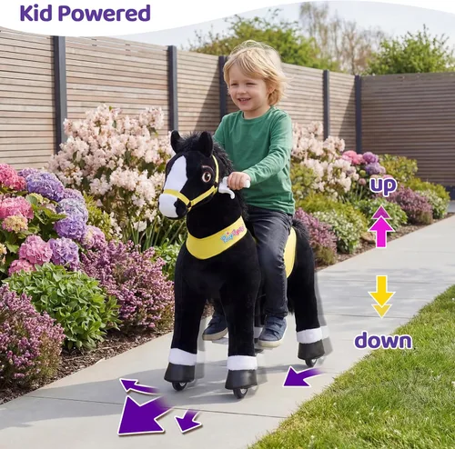Vista 3 de PonyCycle Juguetes para montar Caballo negro esencial Modelo E (con freno/ 76 cm de altura/Tamaño 3) Pony Rider Animales caminantes Caballo balancín