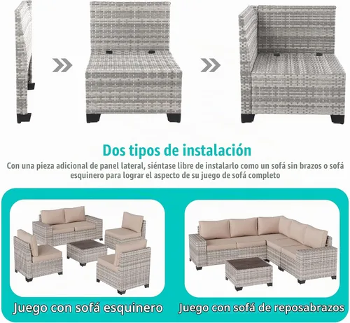 Vista 3 de Muebles de patio al aire libre conjunto PE mimbre ratán al aire libre sofá Beige