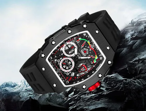 Vista 5 de Tonneau - Relojes de vestir punk, únicos, para hombre, impermeables, analógicos, deportes, trabajo, hombre, reloj de pulsera luminosa de silicona, L