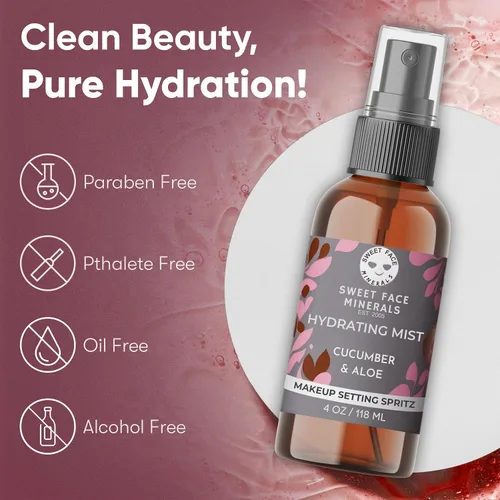 Vista 6 de Spray hidratante *Elige tu tamaño* Mineral Makeup Setting Mist Vegan Facial Moisturizer Spritz (4 oz. Mist)