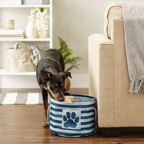 Vista 98 de Bone Dry - Cesta de almacenamiento para mascotas, diseño de parche de pata rayado, aguamarina, rectángulo pequeño