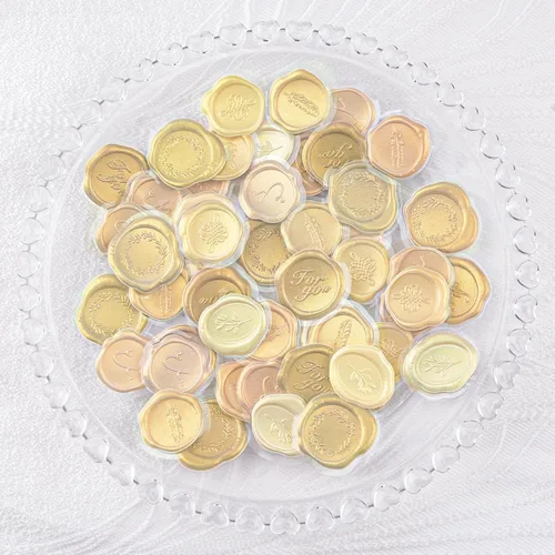 Vista 8 de Calcomanías de sello de cera dorada mixta, 54 unidades, calcomanías de sellos de sobre, calcomanías adhesivas antiguas para Navidad, invitaciones