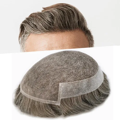 Vista 14 de Tupé para hombre con encaje suizo para hombre, sistema de reemplazo de cabello humano real, extensiones de nudo blanqueado para prótesis de cabello
