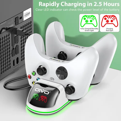 Vista 3 de Estación de carga de controlador compatible con Xbox One 2 paquetes de baterías recargables de 1300 mAh para Xbox Series XSOneEliteCore Controller