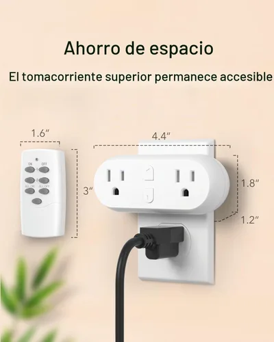 Vista 3 de HBN - Enchufe con control remoto inalámbrico con 2 controles de interruptor individuales, enchufes de diseño compacto hasta 100 pies de alcance