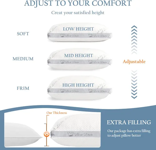 Vista 3 de Almohada de cama de algodón orgánico tamaño estándar Almohada ajustable de espuma viscoelástica triturada para dormir lateral y estómago, paquete