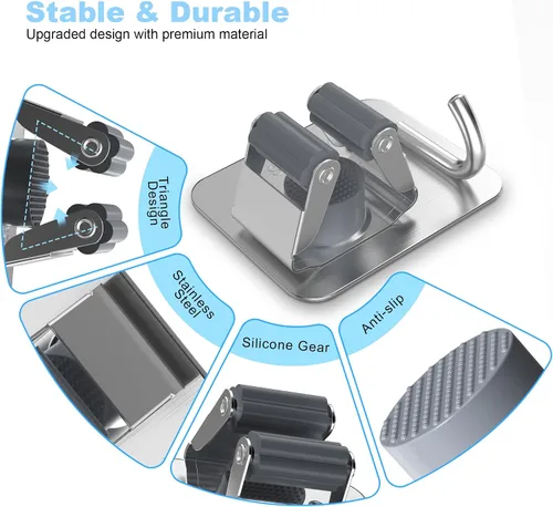 Vista 3 de Paquete de 2 soportes de pared para escobas, organizador de trapeador de acero inoxidable 304 con ganchos, sin adhesivo para taladro e instalación