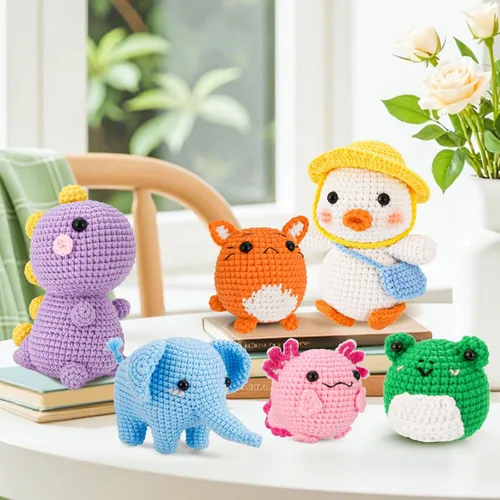 Vista 7 de Gerute Kit de ganchillo de 6 piezas para principiantes, kit de ganchillo de animales con video tutorial paso a paso, kit de ganchillo