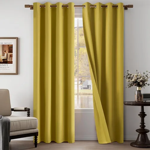 Vista 38 de Cortinas texturizadas de lino 100% opacas de 64 pulgadas de largo, juego de 2 paneles para granja, casa de campo, cortinas ligeras con ojales