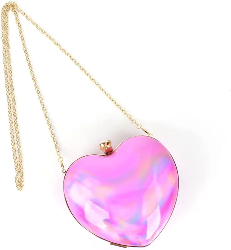 Vista 6 de Goclothod Bolso de mano de cuero con forma de corazón con purpurina para mujer