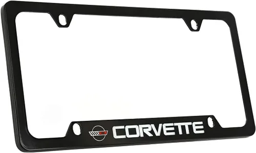 Vista 3 de Chevrolet Corvette C4 - Marco de matrícula grabado con parte inferior de metal con revestimiento negro