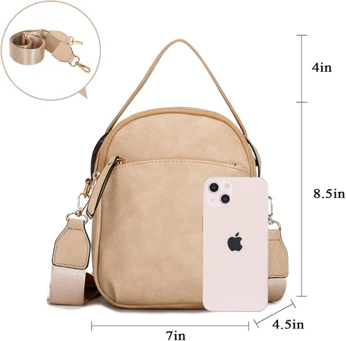 Vista 3 de E Bolso cruzado casual con múltiples bolsillos para mujer, ligero, mediano, con correa ajustable